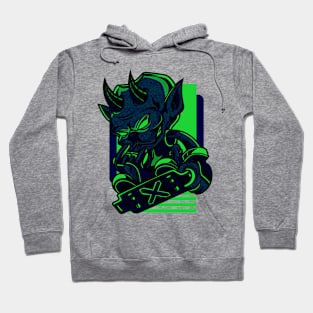 Little Demon Skateboard Blue Green Hoodie